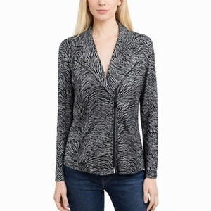 Chicos Black Silver Animal Print Moto Blazer Jacket Artsy Womens size 3 = XL